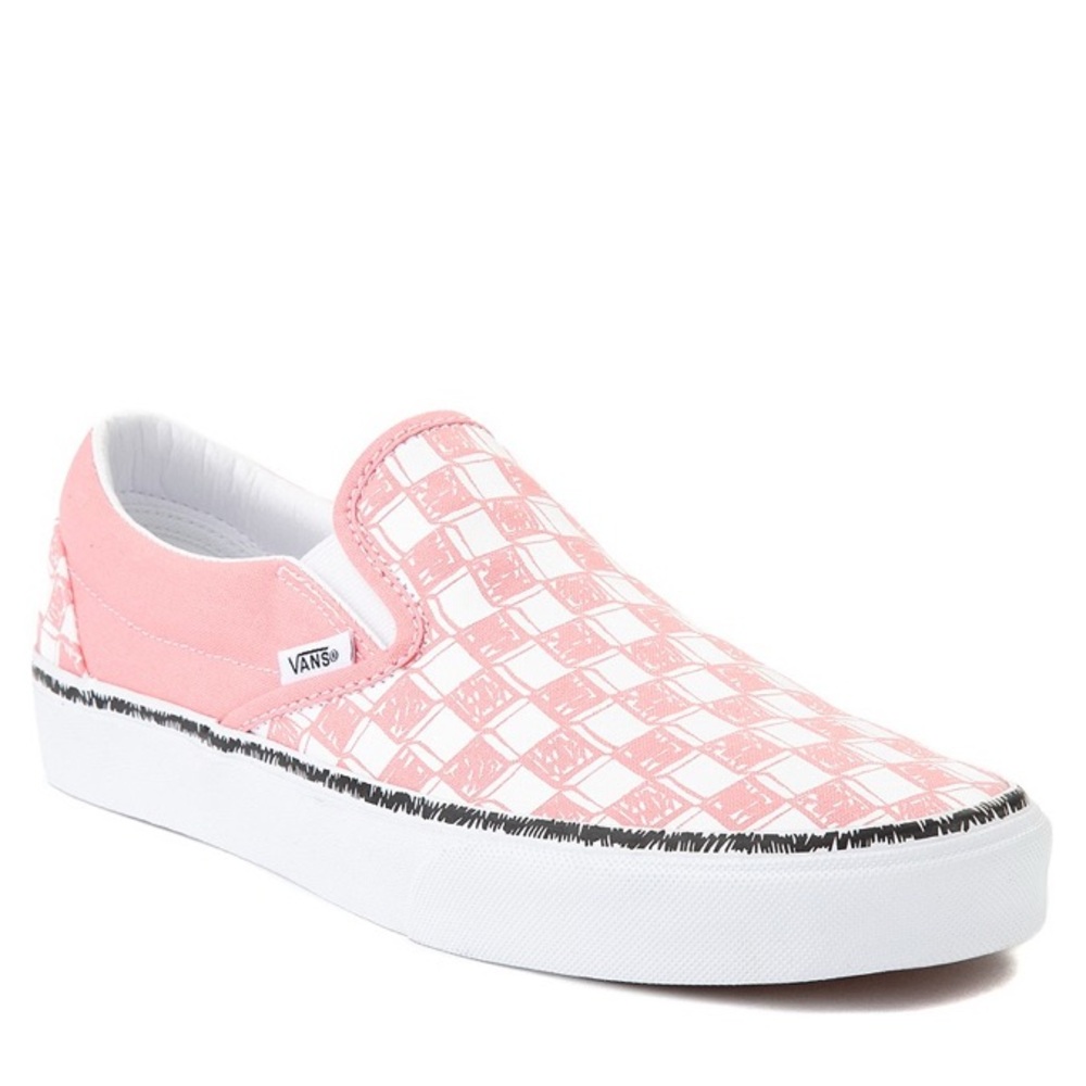 •VANS•NWOB FLAMINGO PINK SKETCH CHECKERED OLD SKOOL SLIP ON SNEAKERS SIZE 6